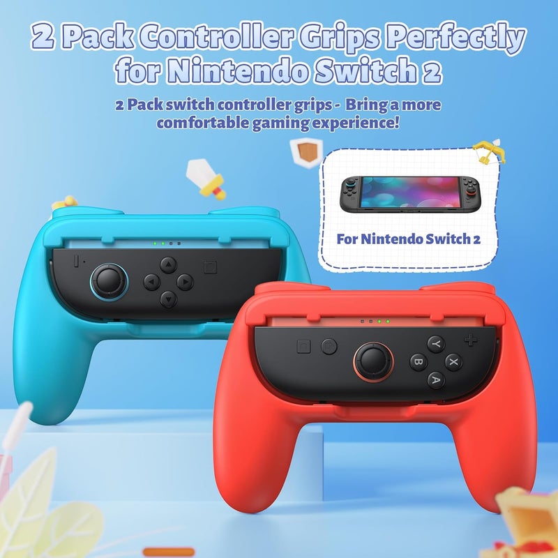 FASTSNAIL Grips for Nintendo Switch 2 (2025) for Joy-Con 2, Wear-Resistant & Anti-Slip Switch 2 Controllers Grips Handle Kit, Switch Holder Accessories for JoyCon 2 (Red,Blue) - Image 2